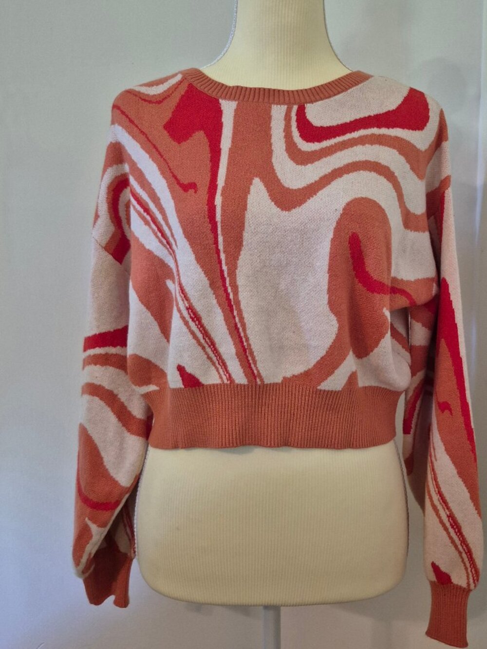 Altar’d State Sweater Women S Orange Marble Swirl Cropped Preppy Boho Academia